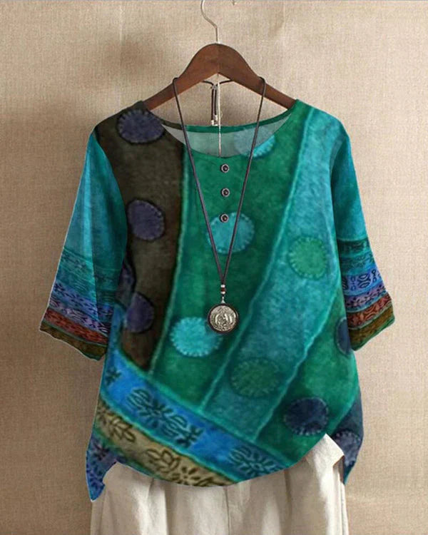 Tunica Boho Donna – Top lungo con motivo etnico e abbottonatura | Casual e colorato