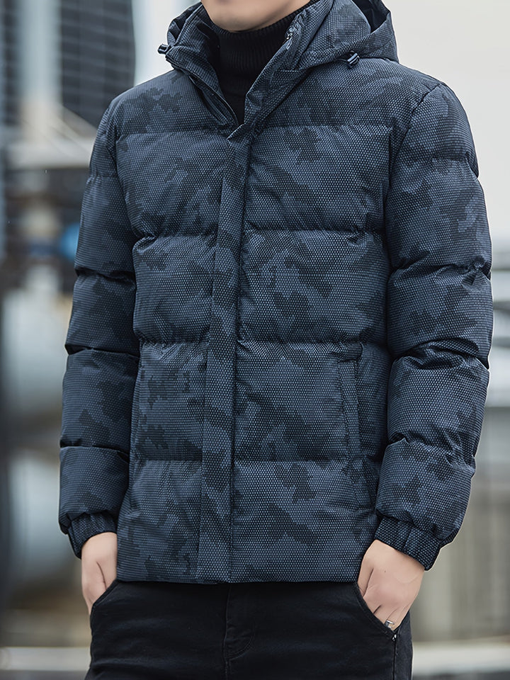 Veste d'hiver matelassée décontractée en coton avec fermeture éclair et capuche amovible pour hommes | Parfaite pour les activités de plein air