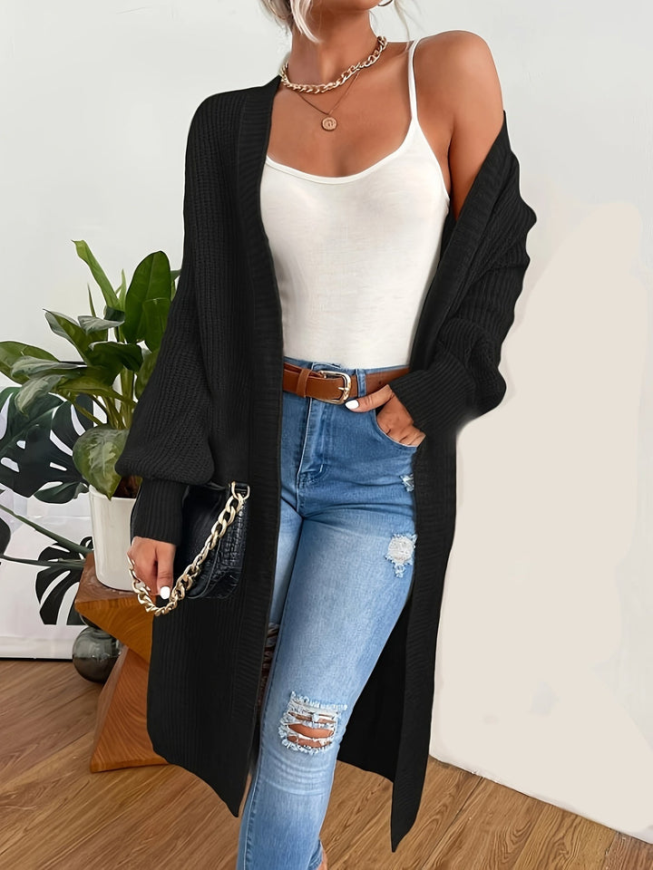 Long cardigan en maille pour femmes – manteau en maille grosse ouverte avec poches et coupe décontractée