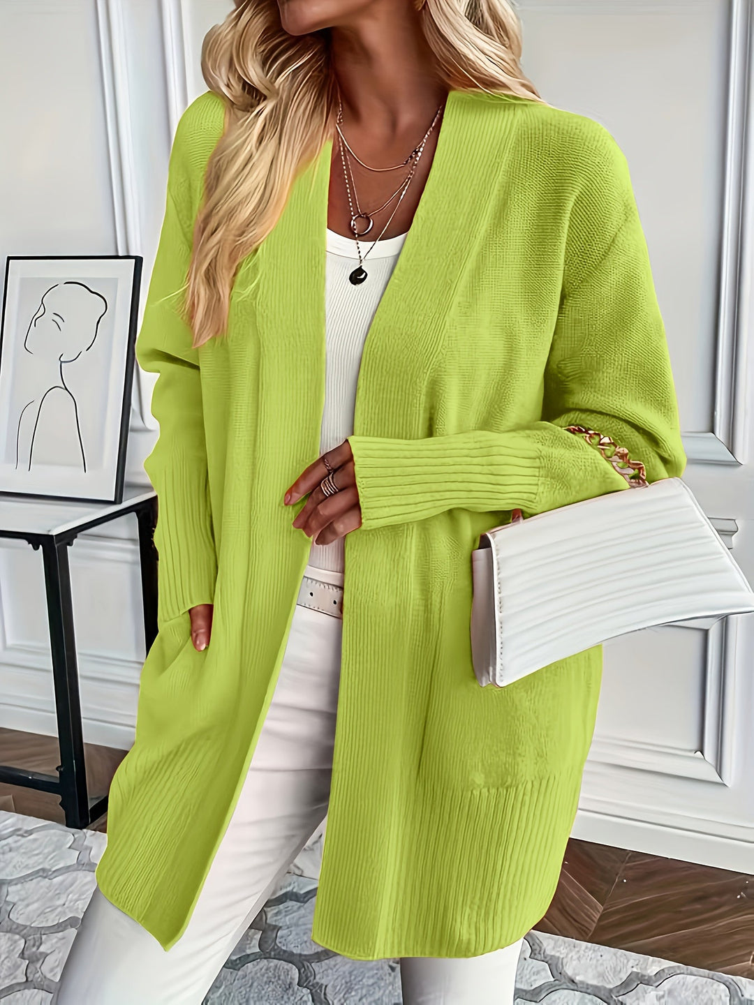 Lässiger Strickwaren-Woll-Cardigan mit Tasche für Damen | Perfekt für den Alltag