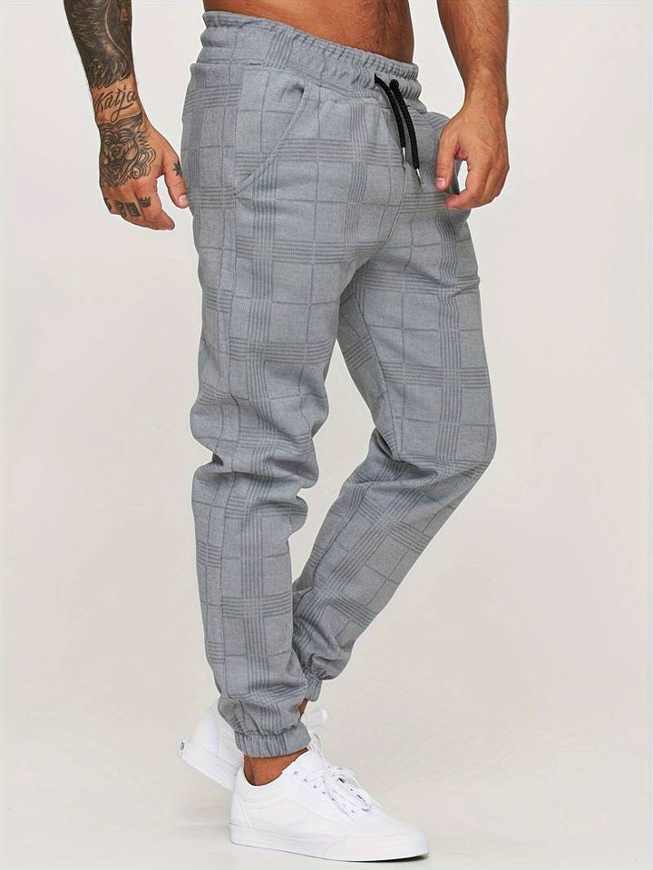 Pantalon de jogging homme à motif à carreaux – Pantalon d'entraînement slim fit avec poignets