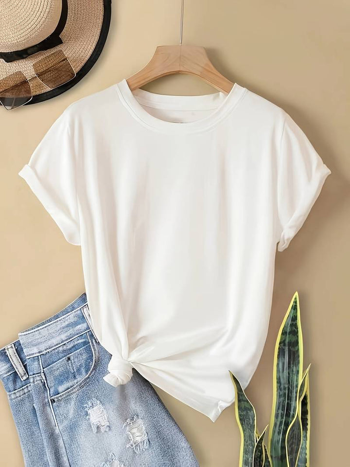 T-shirt basic da donna con scollo rotondo – maglietta a maniche corte ampia per estate e tempo libero – maglietta casual streetwear in tessuto morbido