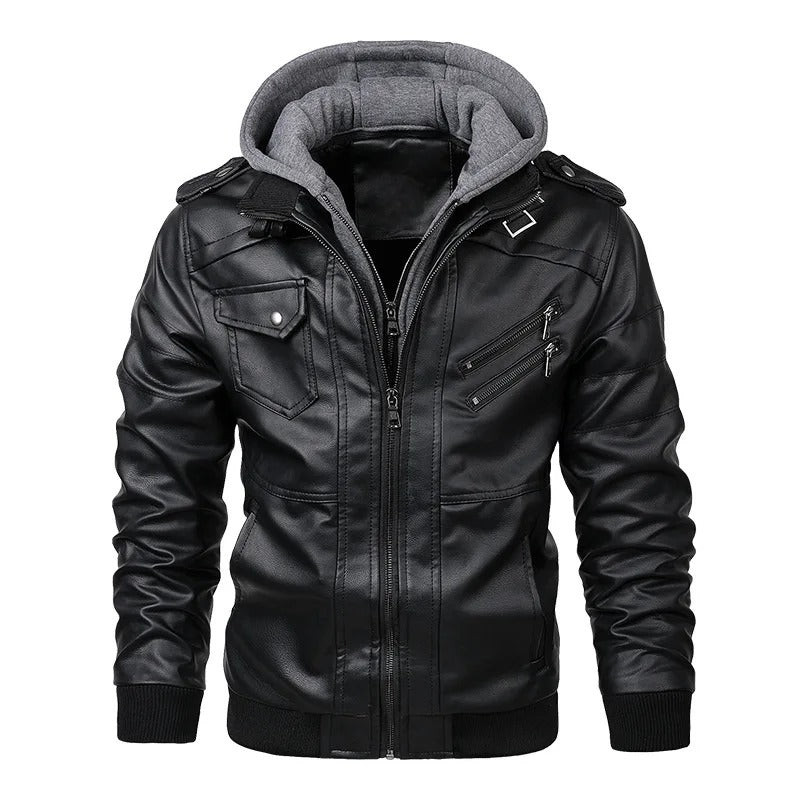Veste en cuir chaude avec capuche pour hommes | Parfaite pour les activités de plein air