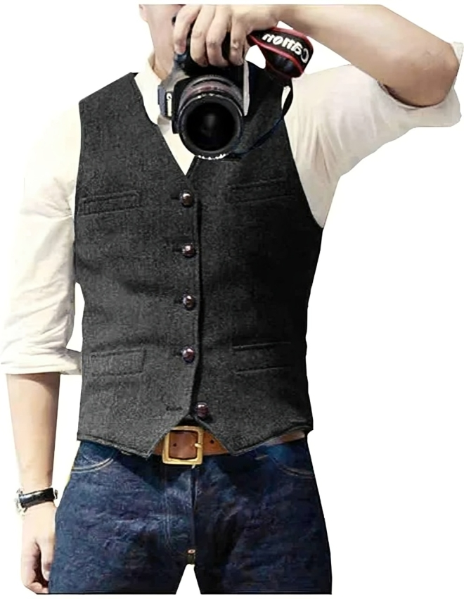 Gilet homme style vintage – gilet de costume slim fit en tweed pour affaires et décontracté