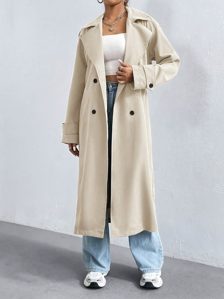 Trench elegante in colore semplice con maniche lunghe con cintura per donna | Perfetto per occasioni formali
