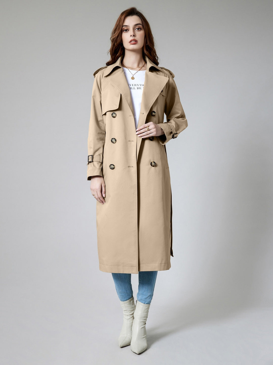 Trench-coat élégant en polyester uni tissé avec poches pour femmes | Idéal pour toutes les occasions