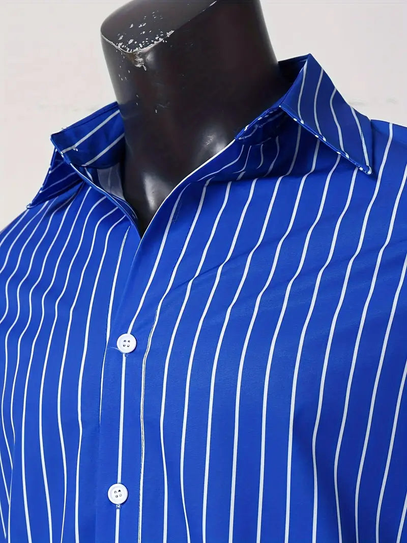 Chemise homme à manches longues avec motif à rayures – Chemise slim fit business & soirée avec col – Chemise décontractée élégante avec patte de boutonnage