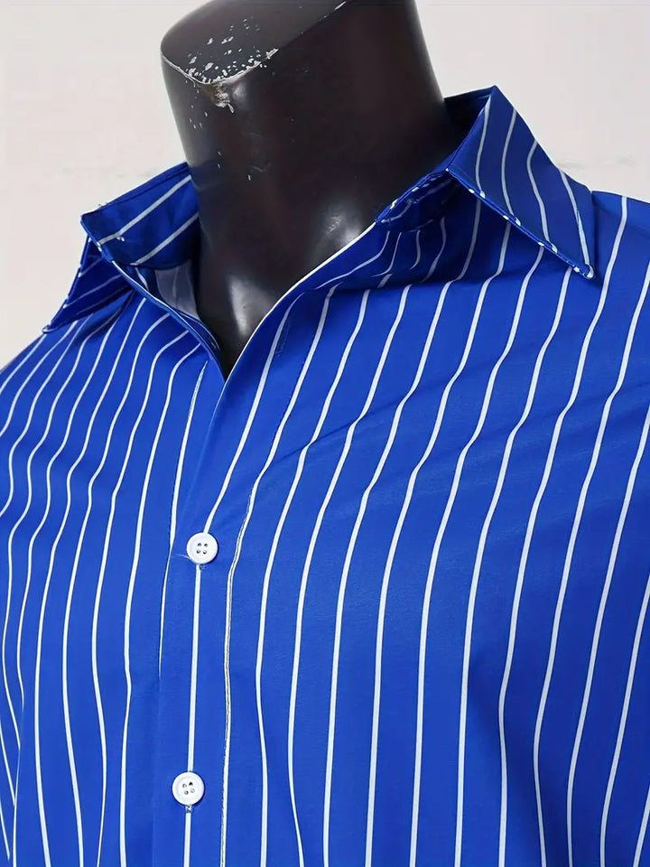 Chemise homme à manches longues avec motif à rayures – Chemise slim fit business & soirée avec col – Chemise décontractée élégante avec patte de boutonnage