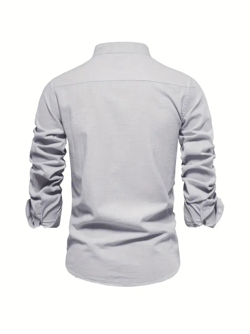 Chemise homme avec col montant – Chemise à manches longues slim fit pour affaires, loisirs et événements