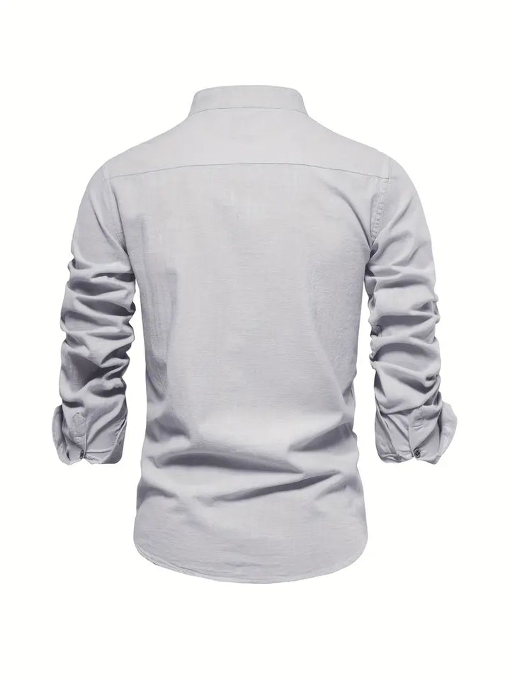Chemise homme avec col montant – Chemise à manches longues slim fit pour affaires, loisirs et événements