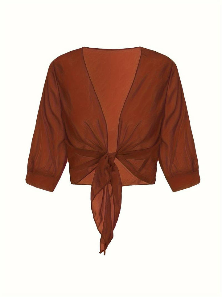 Bolero in chiffon da donna con nodo a fiocco – giacca corta trasparente per abiti da sera e outfit estivi