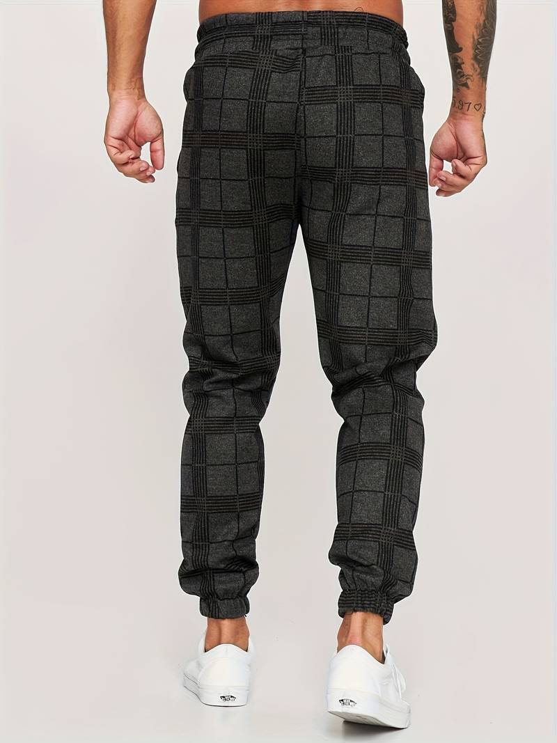 Pantalon de jogging homme à motif à carreaux – Pantalon d'entraînement slim fit avec poignets
