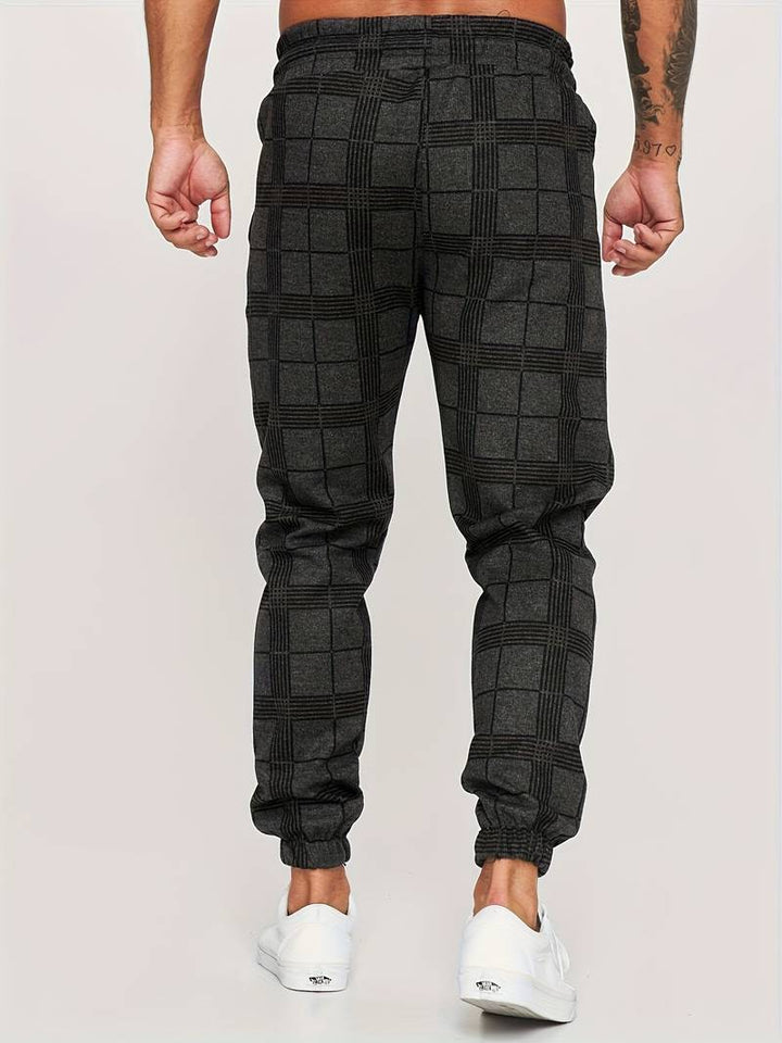 Pantalon de jogging homme à motif à carreaux – Pantalon d'entraînement slim fit avec poignets