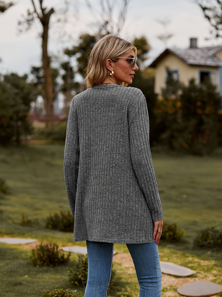 Lässiger warmer gerippter Baumwolle Strickcardigan für Damen | Perfekt für lässige Tage