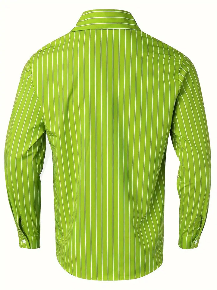 Chemise homme à manches longues avec motif à rayures – Chemise slim fit business & soirée avec col – Chemise décontractée élégante avec patte de boutonnage