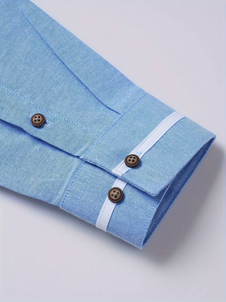 Chemise homme avec détails contrastés et col montant – Chemise à manches longues moderne pour affaires, quotidien et smart casual