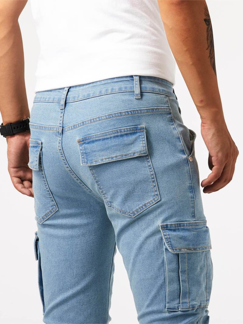 Herren Cargo Jeans Slim Fit mit Seitentaschen – Streetwear Hose für Freizeit & Alltag