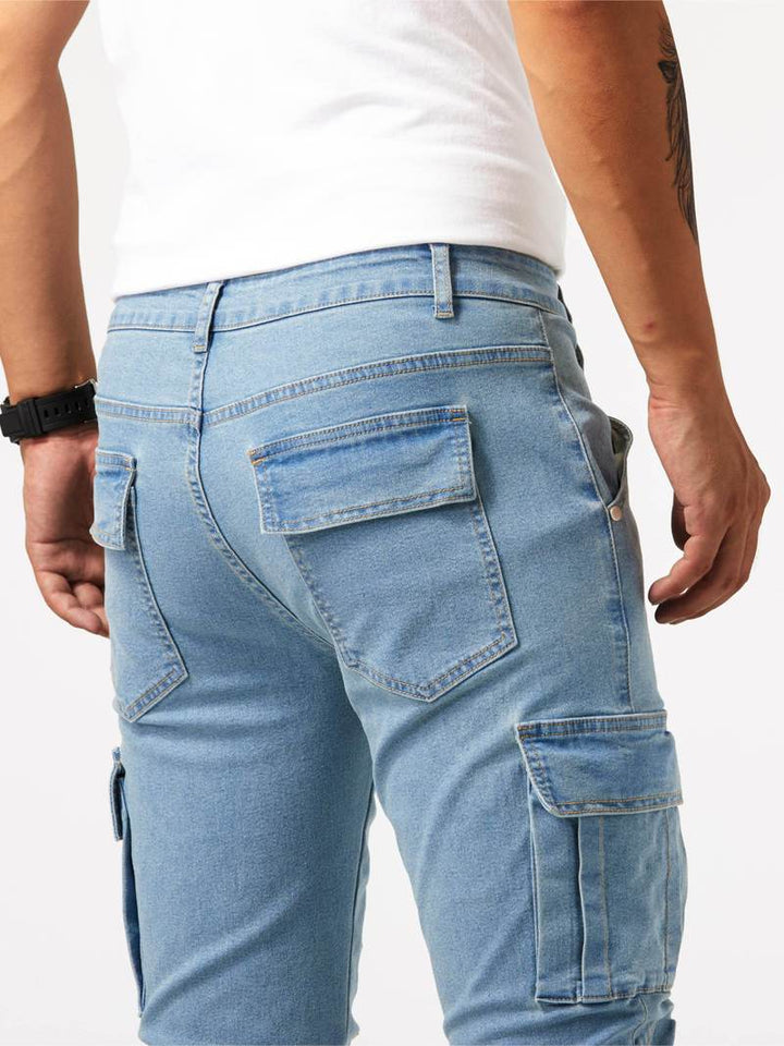 Herren Cargo Jeans Slim Fit mit Seitentaschen – Streetwear Hose für Freizeit & Alltag