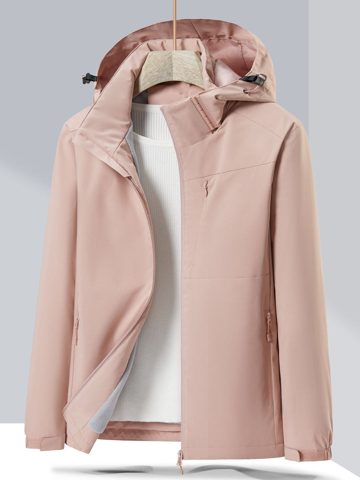 Giacca in pile invernale elegante e impermeabile con cappuccio per donna | Perfetta per attività all'aperto