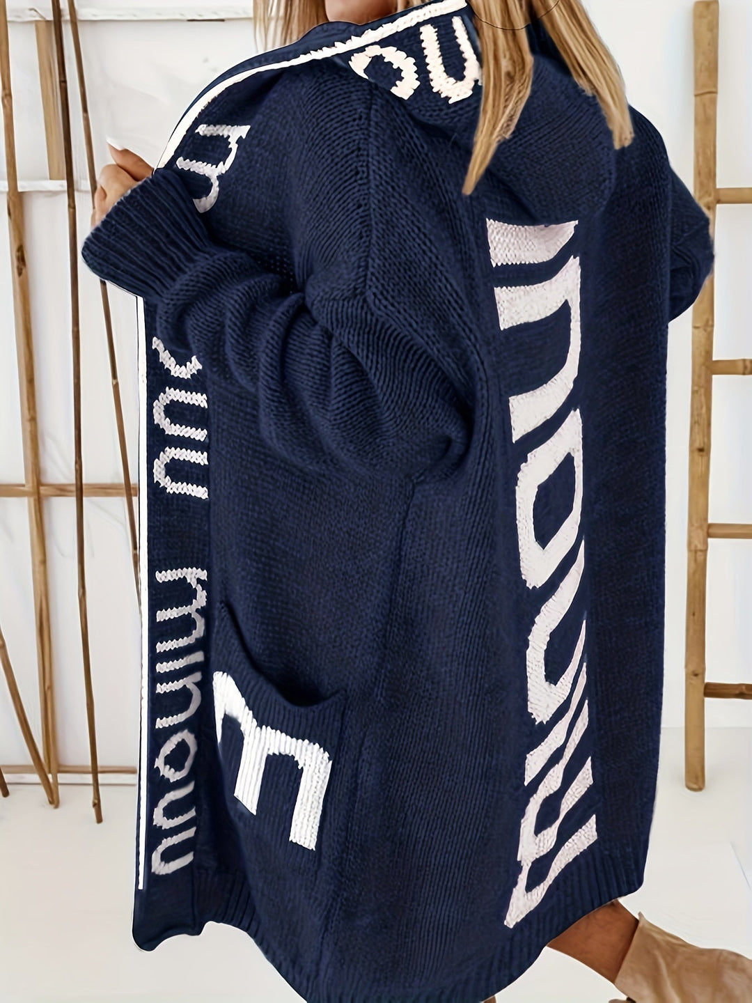 Lässiger Gedruckter Kragen Kapuzen Strickjacke Für Damen | Perfekt für entspannte Tage