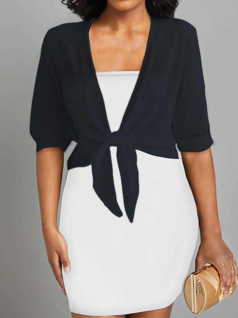 Bolero in chiffon da donna con nodo a fiocco – giacca corta trasparente per abiti da sera e outfit estivi