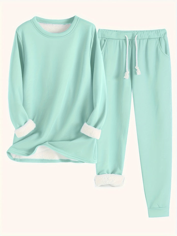 Comodo maglione termico e pantaloni da jogging tinta unita per donna | Perfetto per autunno/inverno