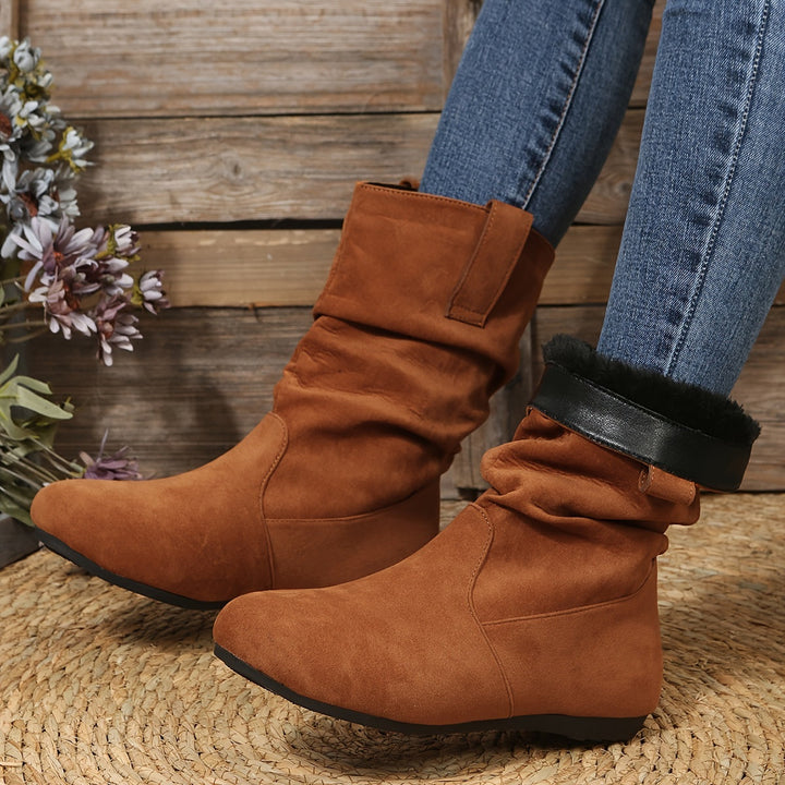 Lässige Vegane Leder-Stiefeletten mit Absatz und Wildleder-Optik für Damen | Ideal für Herbst/Winter