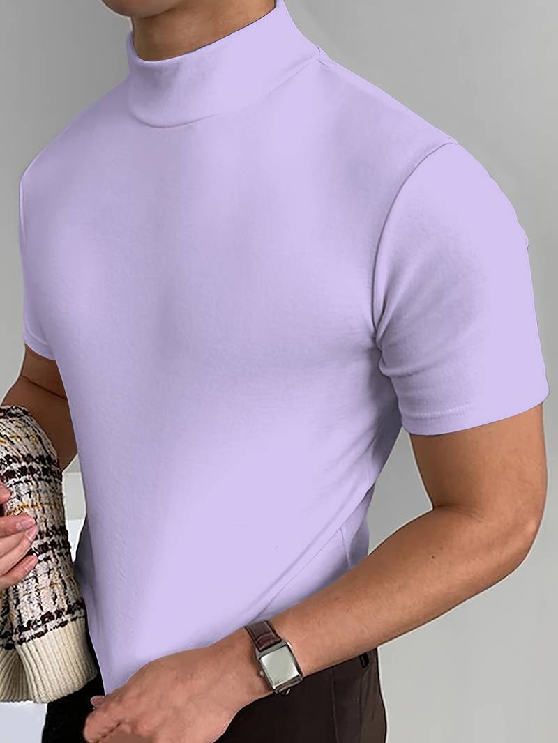 T-shirt à col roulé pour homme à manches courtes – Haut ajusté pour affaires, loisirs et looks superposés
