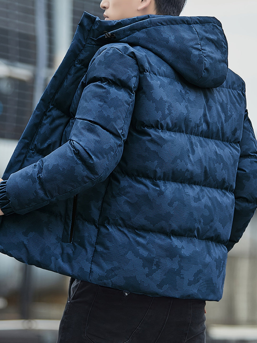 Veste d'hiver matelassée décontractée en coton avec fermeture éclair et capuche amovible pour hommes | Parfaite pour les activités de plein air