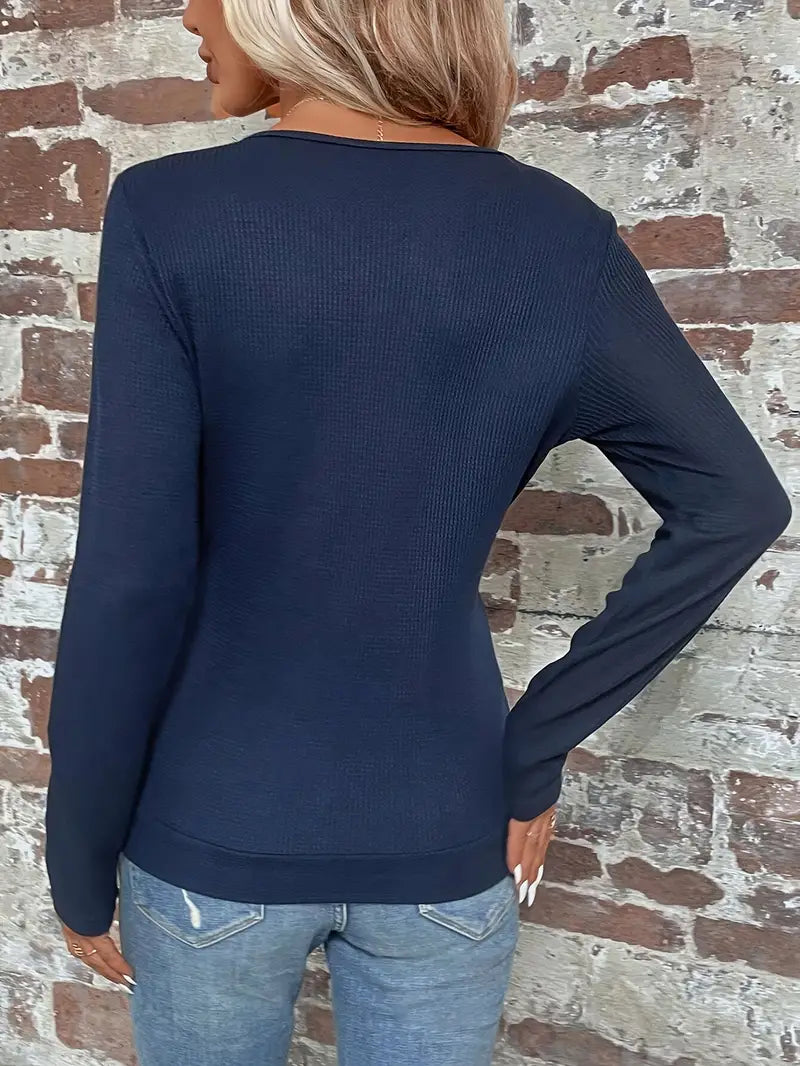 Damen Wickelpullover mit V-Ausschnitt & Knopfleiste – Figurbetonter Strickpullover mit langen Ärmeln für Alltag & Büro