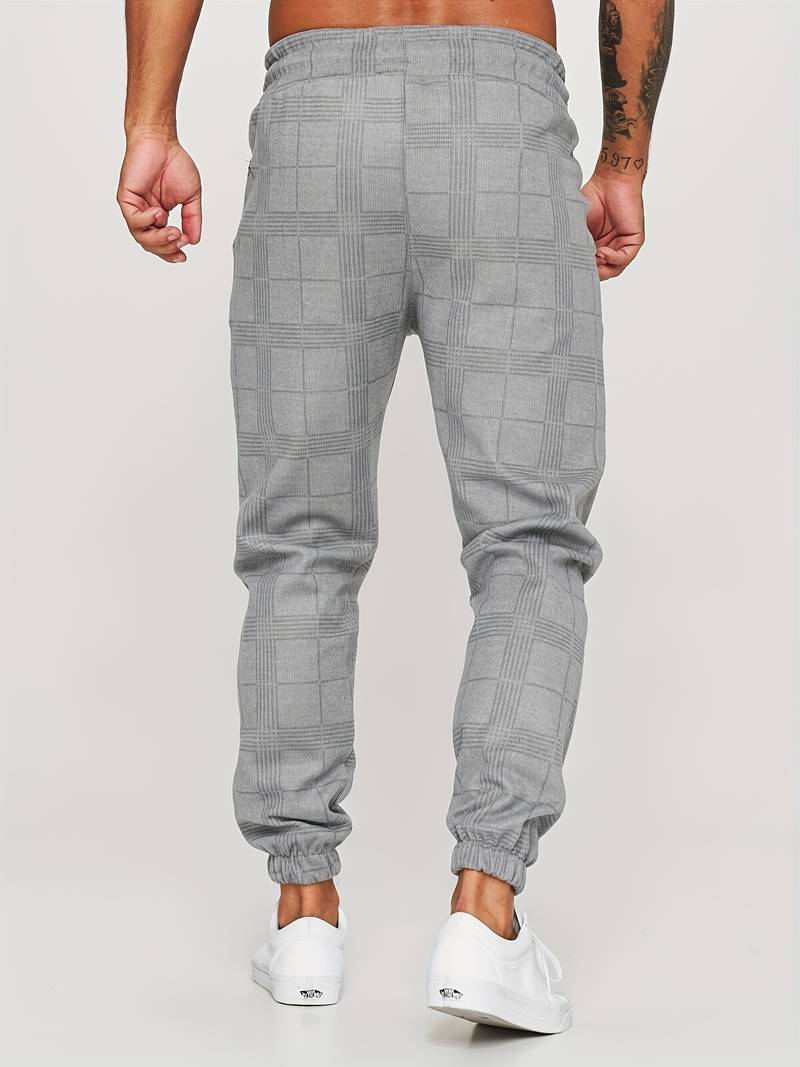 Pantalon de jogging homme à motif à carreaux – Pantalon d'entraînement slim fit avec poignets
