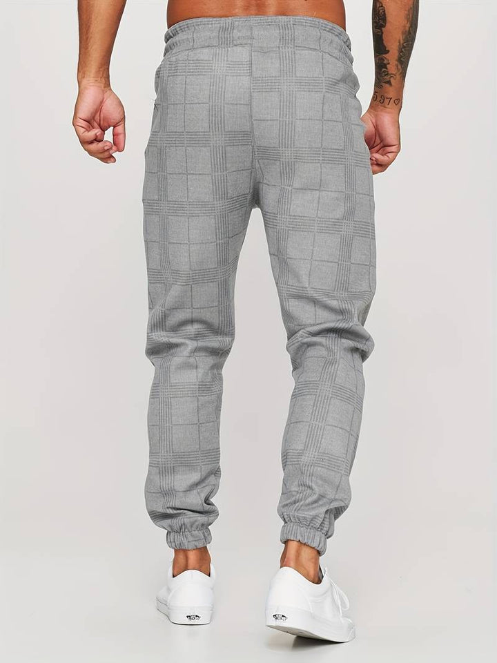 Pantalon de jogging homme à motif à carreaux – Pantalon d'entraînement slim fit avec poignets