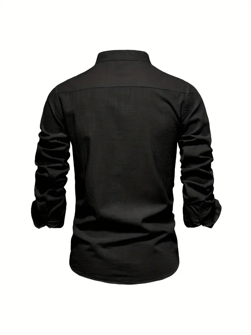 Chemise homme avec col montant – Chemise à manches longues slim fit pour affaires, loisirs et événements