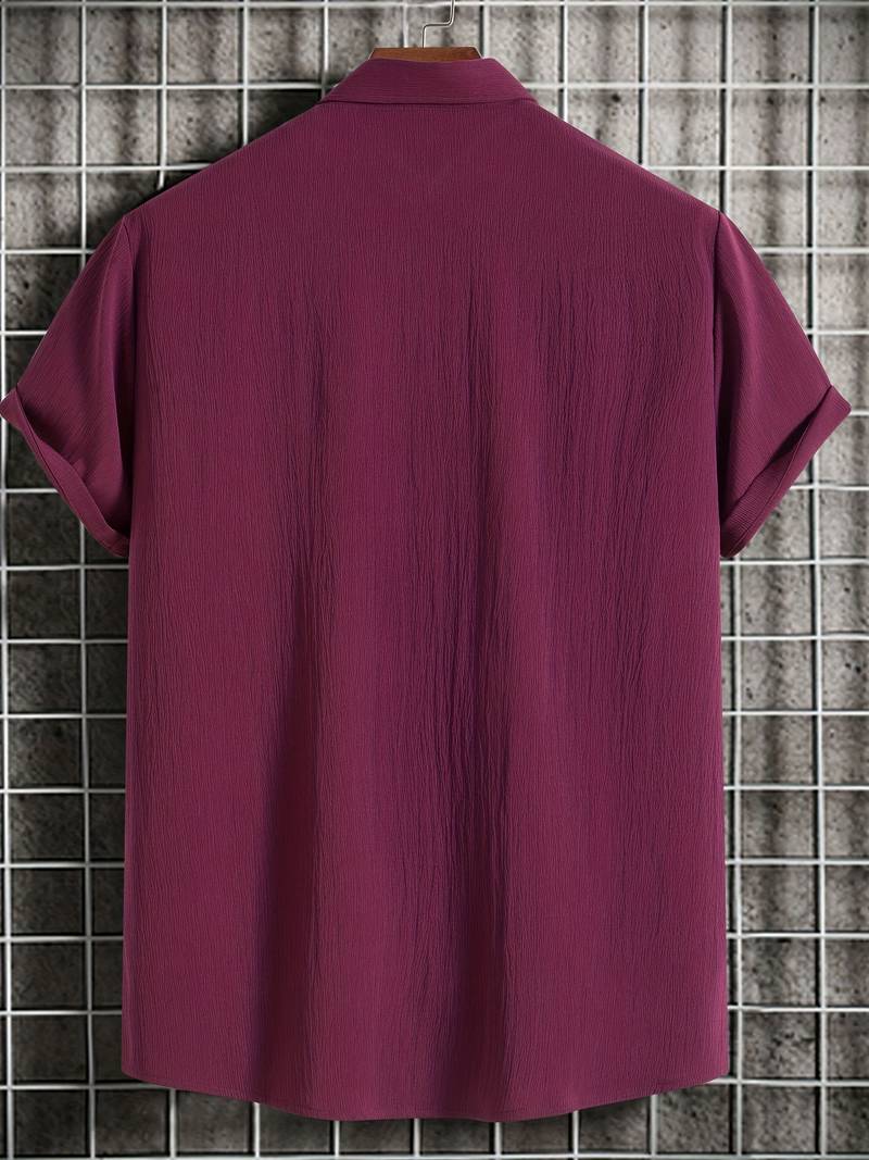 Chemise homme à manches courtes avec patte de boutonnage – Chemise d'été aérée en tissu structuré style décontracté
