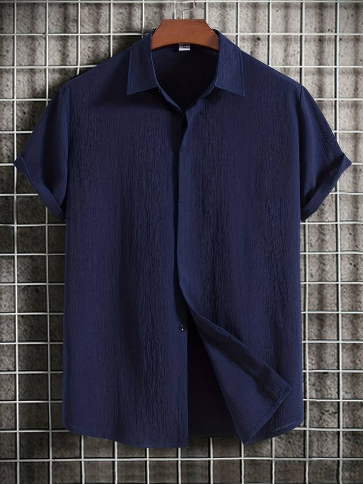 Chemise homme à manches courtes avec patte de boutonnage – Chemise d'été aérée en tissu structuré style décontracté