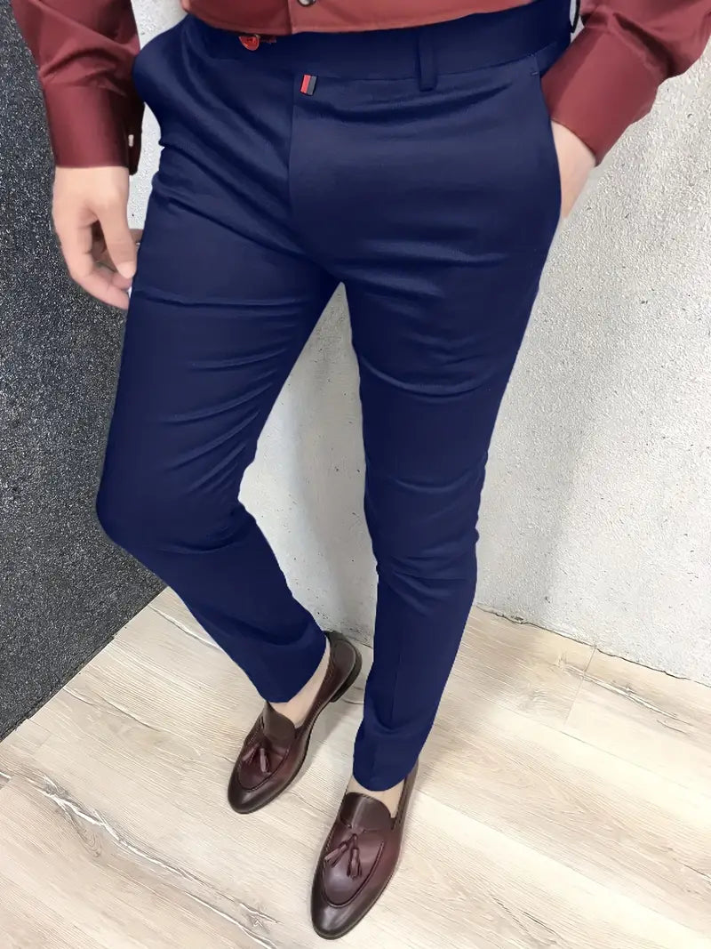 Pantalon chino homme slim fit – Pantalon d'affaires élégant camel avec stretch et fermeture à bouton