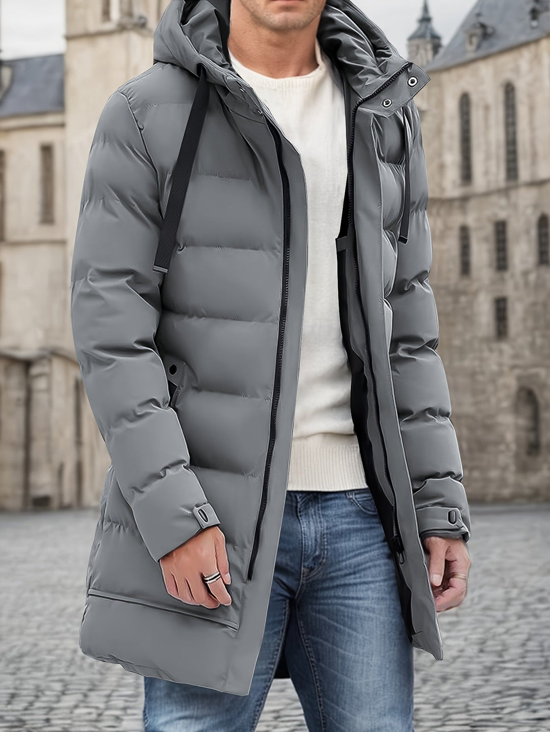 Veste d'hiver matelassée longue chaude à capuche pour hommes | Parfaite pour les activités de plein air