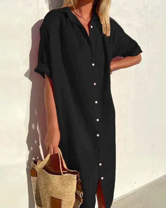 Kira - Abito camicia monocolore in cotone