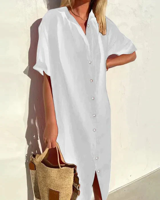 Kira - Abito camicia monocolore in cotone