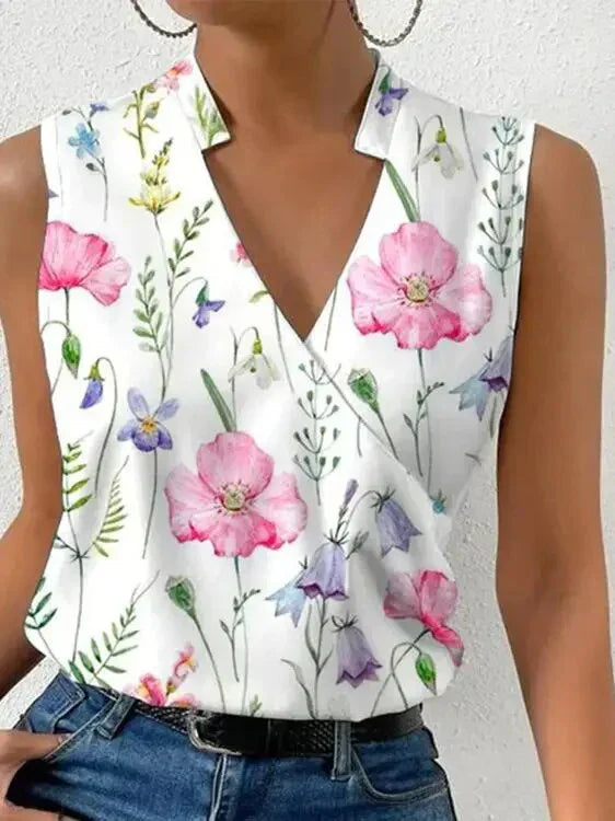 Camicetta donna senza maniche – Elegante top incrociato con scollo a V in rosso