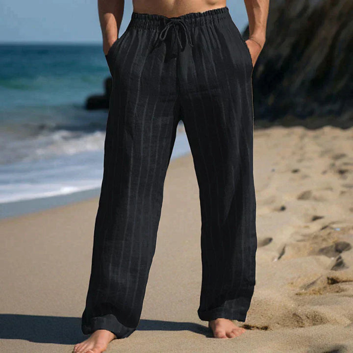 Herren Leinenhose mit Kordelzug – Luftige Freizeithose mit weitem Bein & Streifen für Strand, Sommer & Urlaub