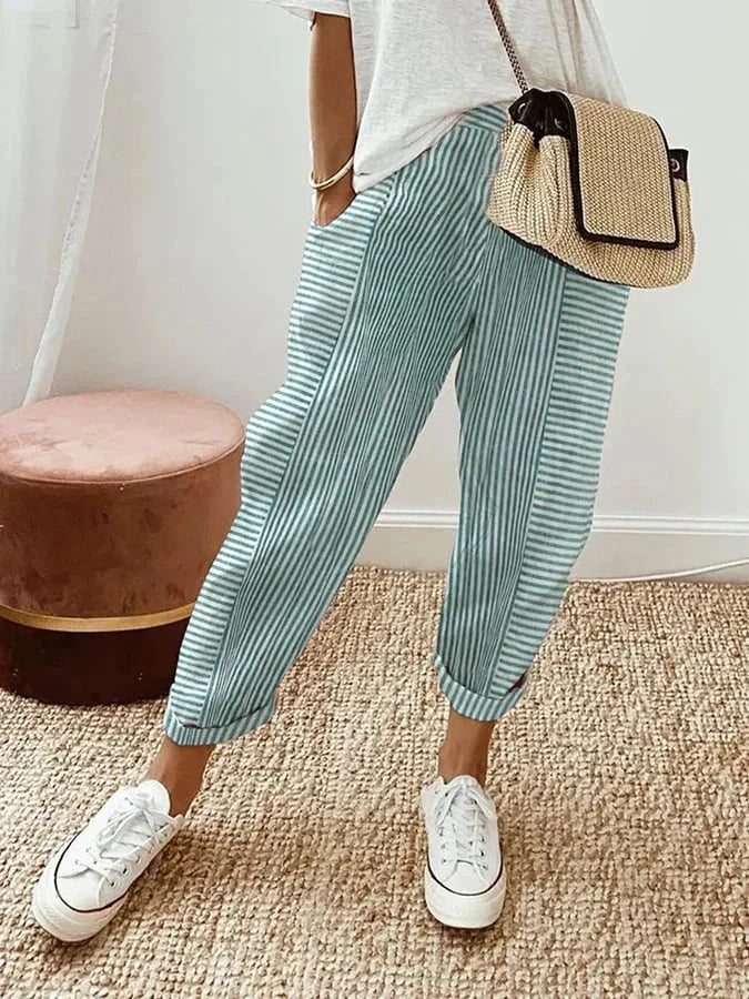 Veronika - Pantalon en coton rayé moderne