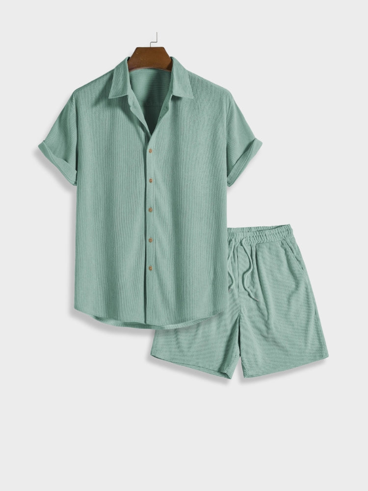 Pantaloncini in velluto a coste + camicia a maniche corte da uomo - stile Old money