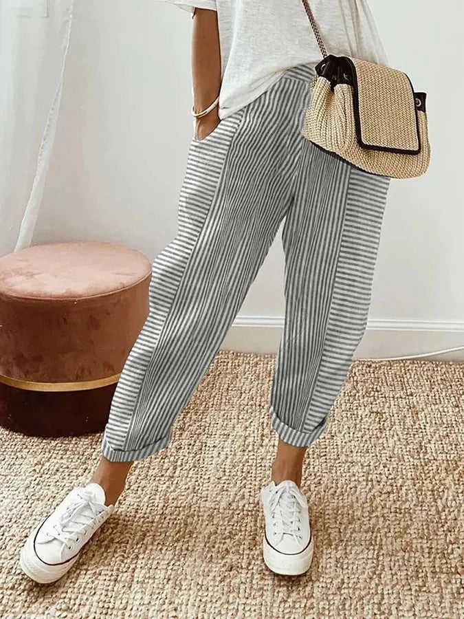 Veronika - Pantalon en coton rayé moderne