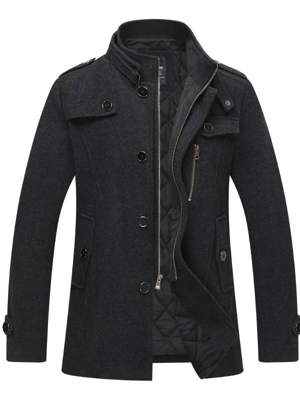 Bequemer Langer Wollmantel Mit Reißverschluss Und Knopf Für Herren | Perfekt für alltägliche Outfits