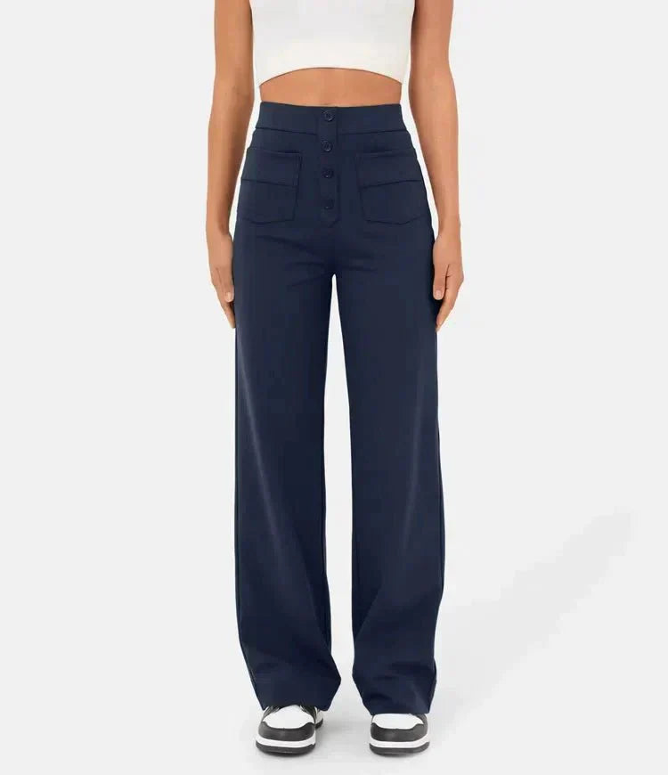Agnes - Pantalon décontracté à taille haute et ceinture élastique