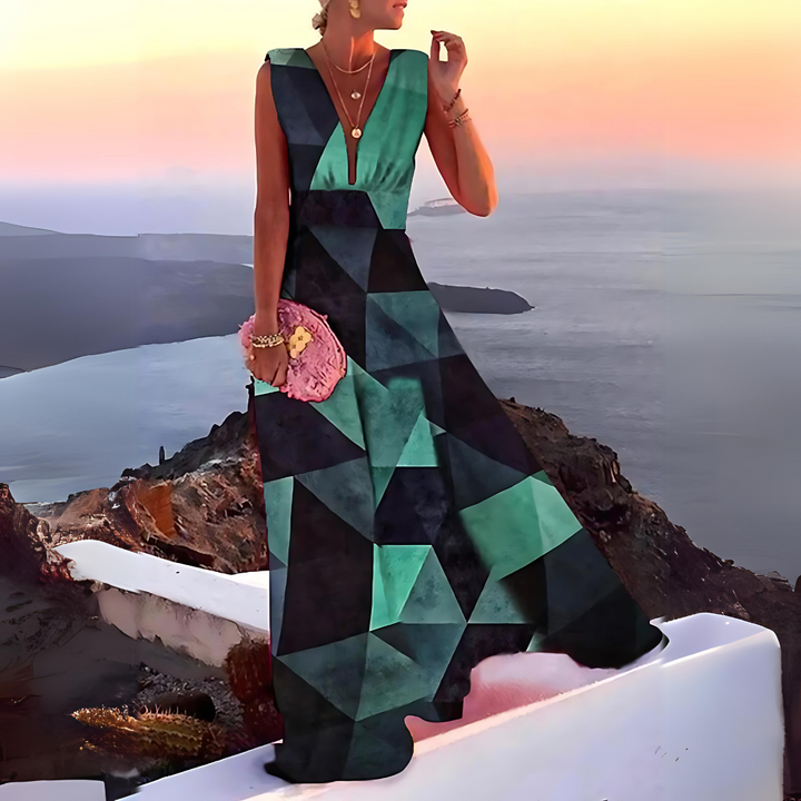 Elegantes Maxikleid mit tiefem V-Ausschnitt – Luftiges Sommerkleid für Damen, ideal für Urlaub & Abendveranstaltungen