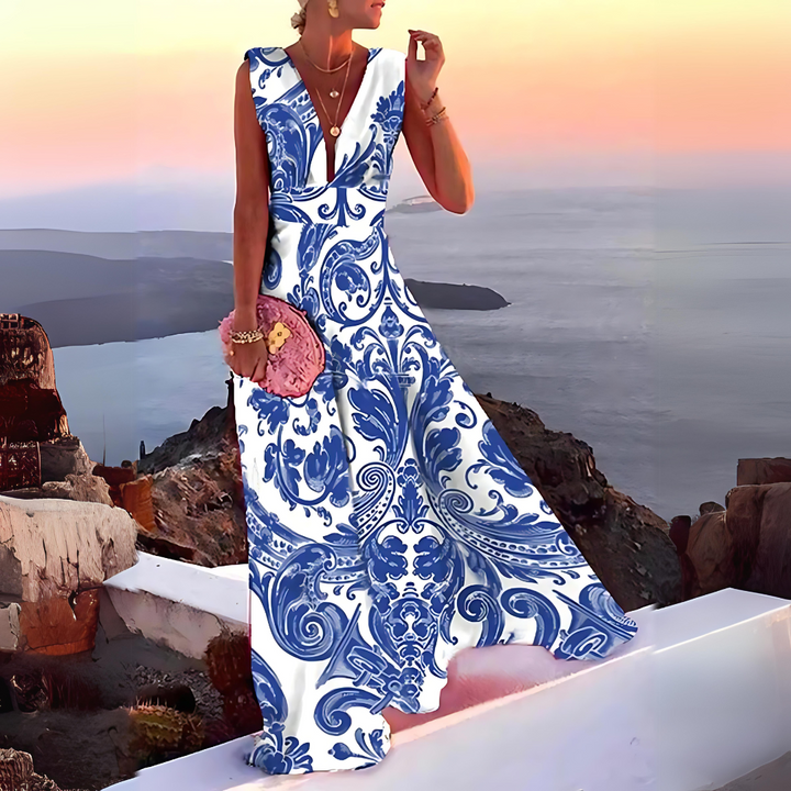 Elegantes Maxikleid mit tiefem V-Ausschnitt – Luftiges Sommerkleid für Damen, ideal für Urlaub & Abendveranstaltungen