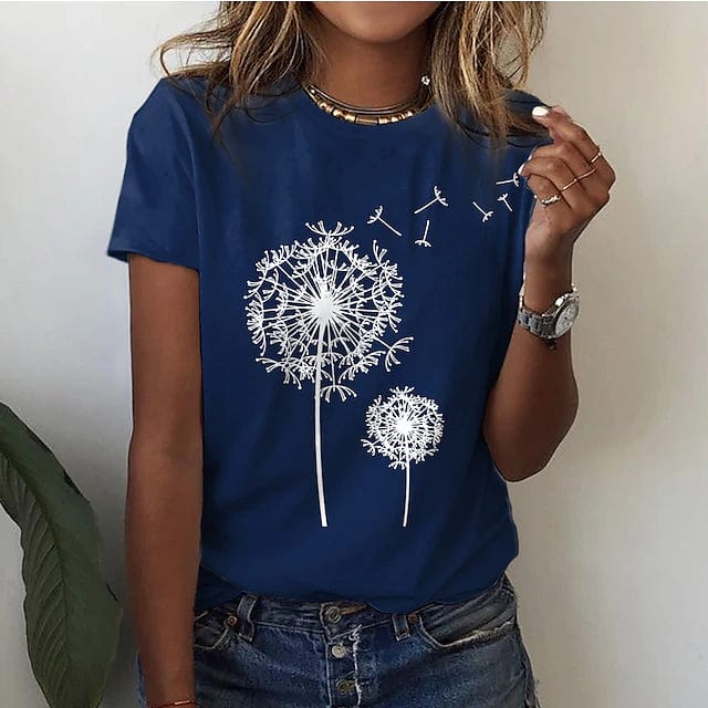 T-shirt da donna con stampa di soffioni – maglietta a maniche corte dal taglio ampio per tempo libero, estate e vita quotidiana