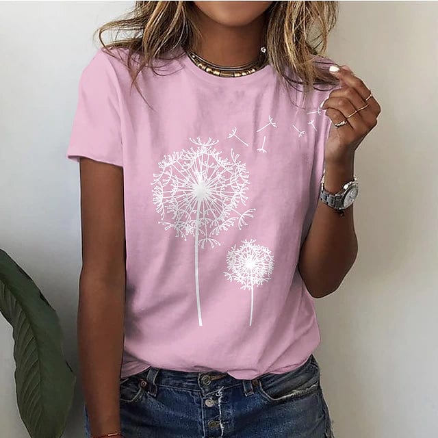 T-shirt da donna con stampa di soffioni – maglietta a maniche corte dal taglio ampio per tempo libero, estate e vita quotidiana